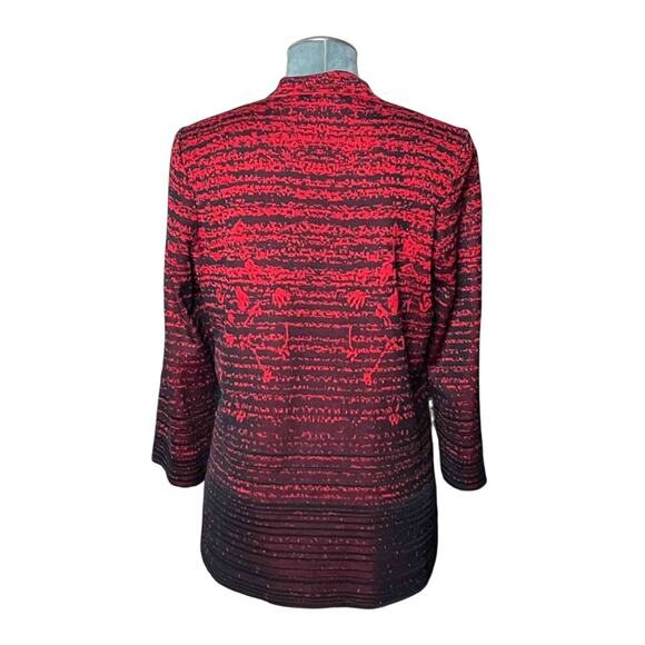 Misook Printed Tonal Knit Cardigan Jacket M Red Black Long Sleeve Acrylic Blend - Picture 3 of 7